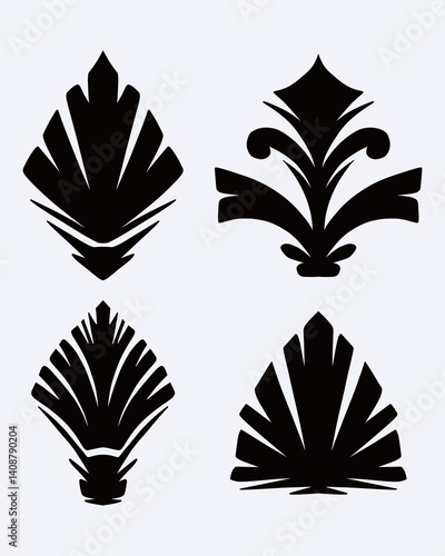 Vintage simple shape ornamen ornate victoria baroque design set collection clip art vector silhuette ink element editable