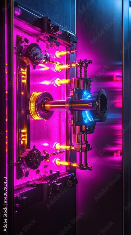 Obraz premium A complex device with internal glowing illumination and multiple components