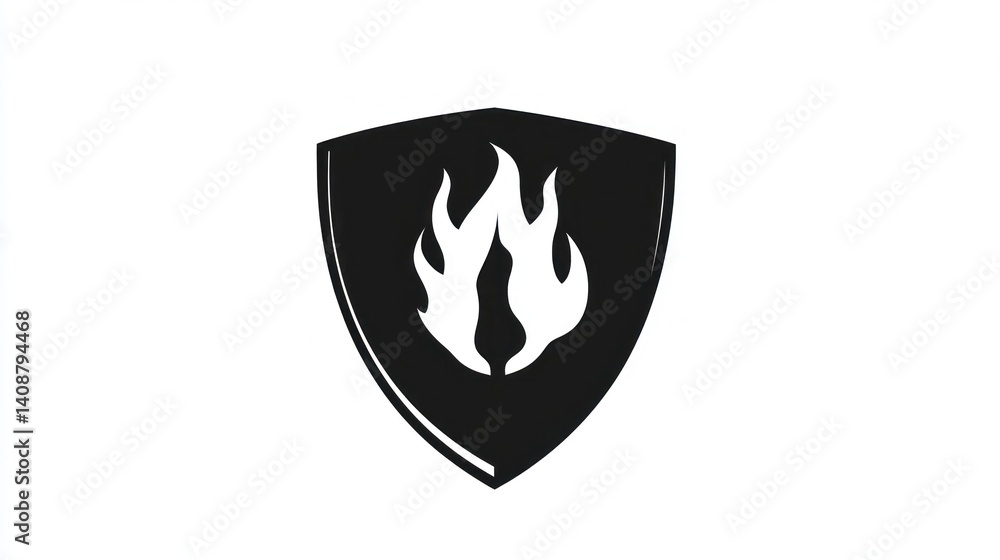 Fototapeta premium Fire safety shield icon, white background, security concept, website design