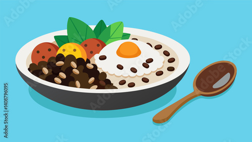 An aromatic and flavorful breakfast dish gallo pinto combines tender black beans plump grains of rice and a medley of herbs and es.. Vector illustration