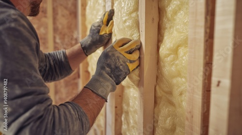 Wallpaper Mural A construction worker installing insulation panels in a wall for energy efficiency. Featuring expertise and care Torontodigital.ca