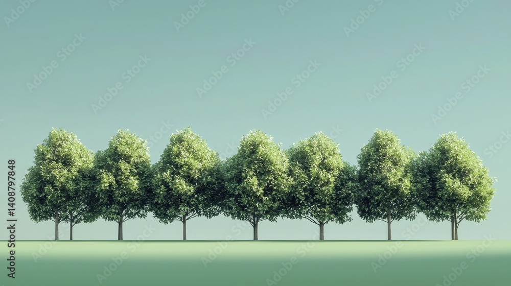 Obraz premium Serene row of trees against a pale sky.