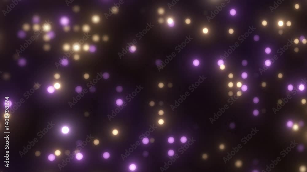 glowing abstract purple and yellow dots shapes with bokeh lights against dark background animation video, for modern design themes, video animations, and digital displays glowing abstract purple and yellow dots shapes with bokeh lights against dark background animation video, for modern design themes, video animations, and digital displays