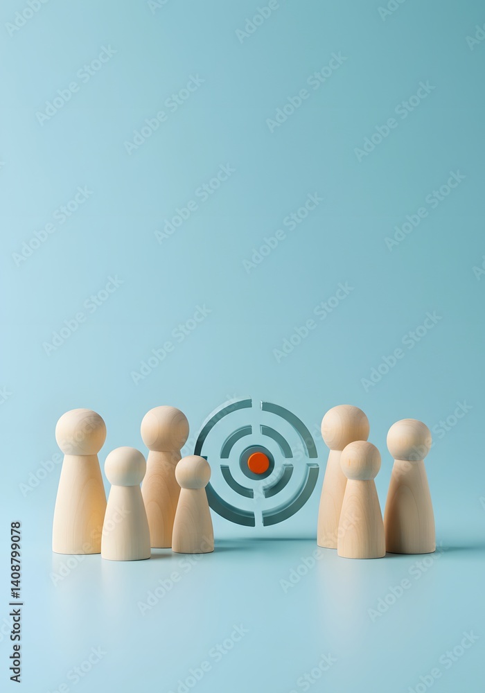 Data exchanges development and customer service. wooden figures, family group, Customer relationship management concept. Customer focus group, target customer and targeting the business.