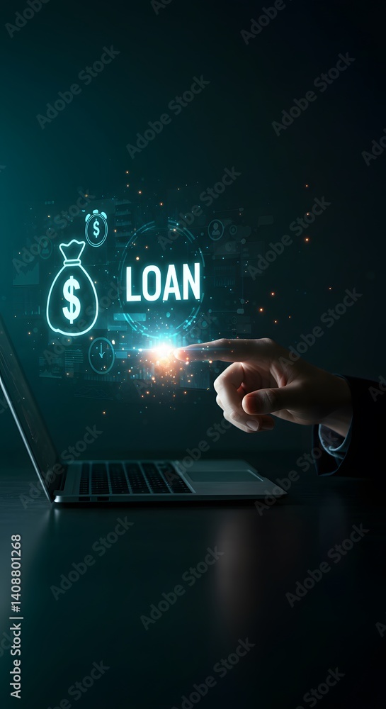 Online personal loan and financial concept. financial concept, Financial loan agreement, Personal or business loans through online services between lenders and borrowers. Person using laptop laptop wi
