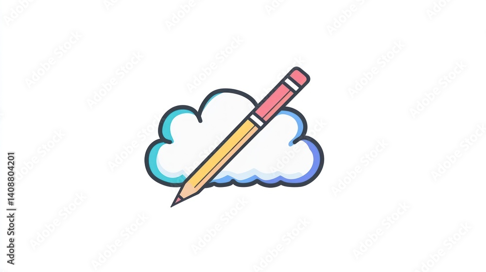 Cloud storage, pencil editing, digital writing, creative work, online document Cloud storage, pencil editing, digital writing, creative work, online document