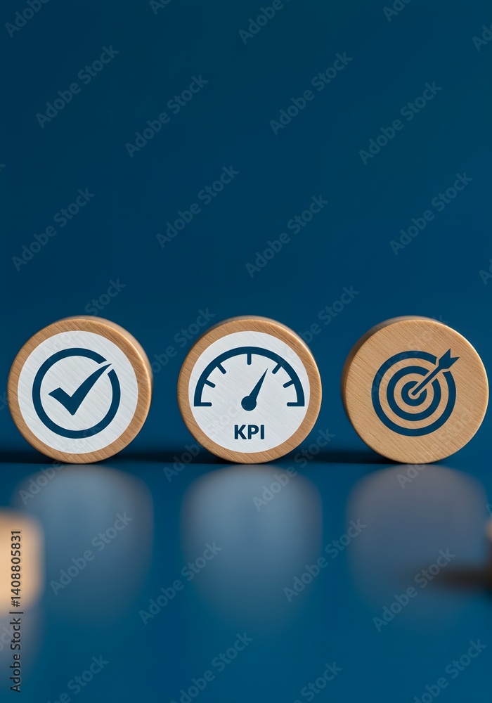 sales, marketing, KPI, business performance indicators, Data management system icon on wooden block to make report with KPI, metrics connected to database. finance, operations,