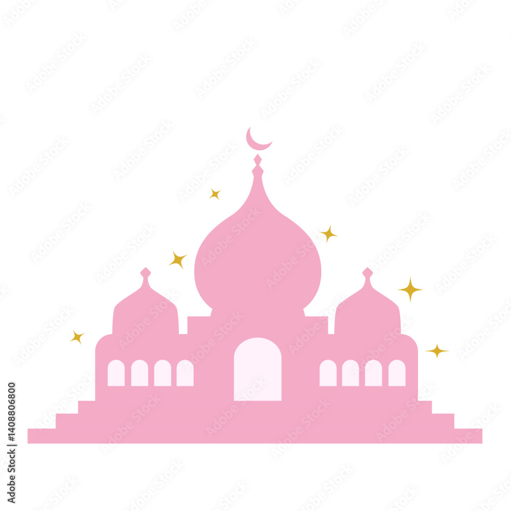 Flat purple mosque illustration with crescent moon. Perfect for Ramadan, Eid, Islamic architecture themes, and religious celebrations. Clean vector style for modern digital projects. Flat purple mosque illustration with crescent moon. Perfect for Ramadan, Eid, Islamic architecture themes, and religious celebrations. Clean vector style for modern digital projects.