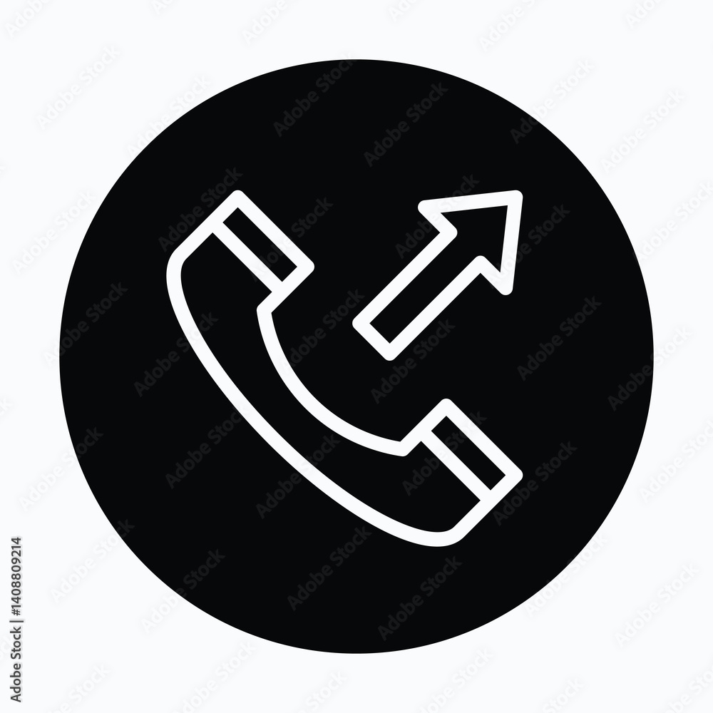 Outgoing Call, Telephone Icon, Circular Style Isolated Vector Icon. 