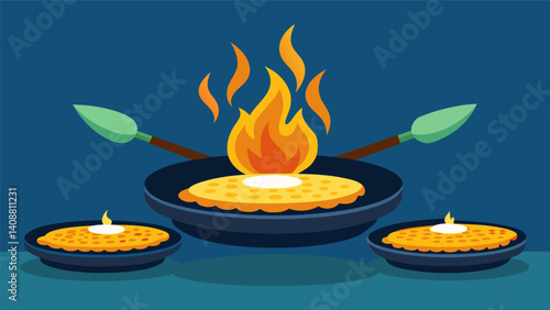 As the cachapas sizzle and brown the aroma of fresh corn fills the air drawing in curious marketgoers.. Vector illustration