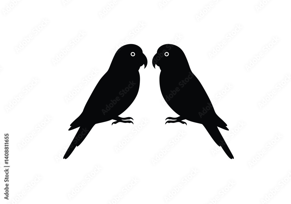 Fototapeta premium Love bird silhouette. Two birds facing each other, creating a symmetrical and romantic image. Vector clipart black illustration design.