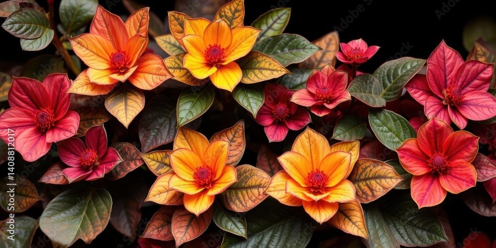Fototapeta premium Vibrant Autumn Flowers Red Orange Brown Blooms Closeup