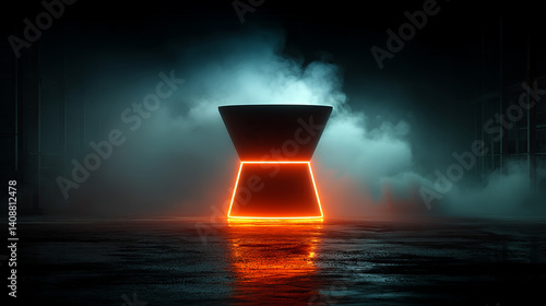 Futuristic funnel shape with vibrant neon lines and swirling smoke on a dark background. Glowing tech lines form a dynamic, modern pattern symbolizing energy, innovation, and transformation.

