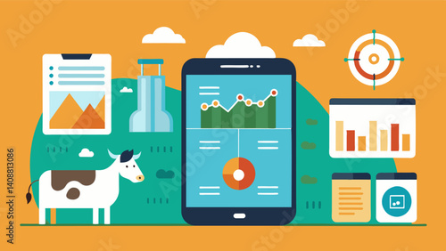 Mobile Applications With the use of mobile applications farmers can access realtime data and control various aspects of their livestock management from anywhere increasing. Vector illustration