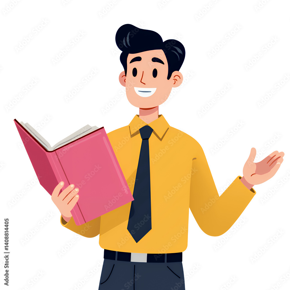 Man Reading Book, Explaining, Yellow Shirt, Transparent Background Man Reading Book, Explaining, Yellow Shirt, Transparent Background