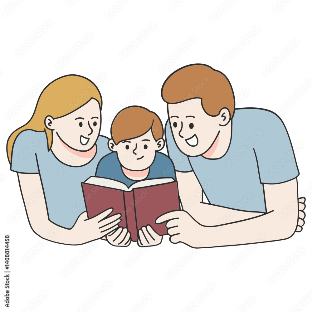 Happy family reading book together Happy family reading book together