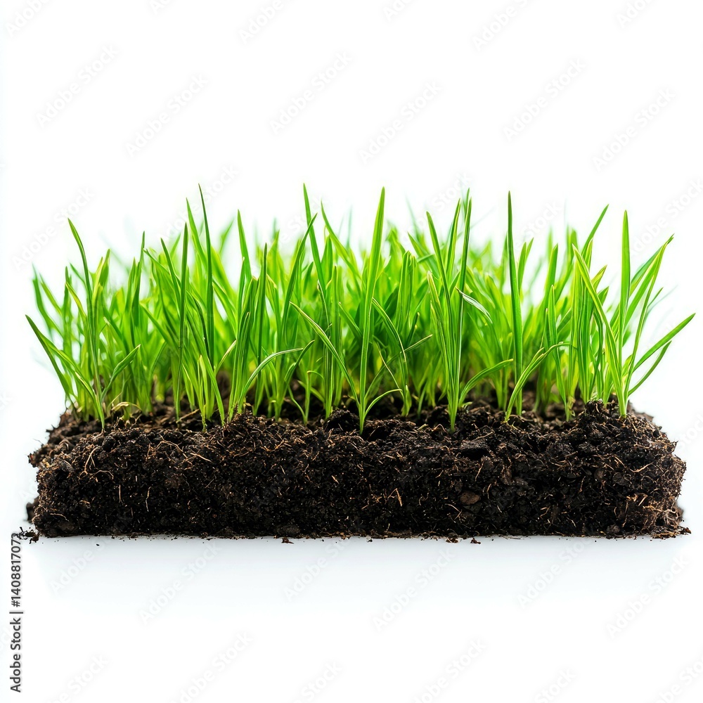 Vibrant Green Grass Shoots Emerging from Rich Soil: A Close-Up View of Nature's Renewal Vibrant Green Grass Shoots Emerging from Rich Soil: A Close-Up View of Nature's Renewal