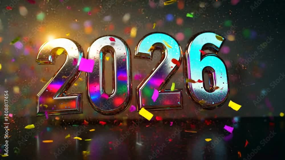 Brilliant 2026 New Year Celebration with Sparkling Confetti Shower Animation Brilliant 2026 New Year Celebration with Sparkling Confetti Shower Animation