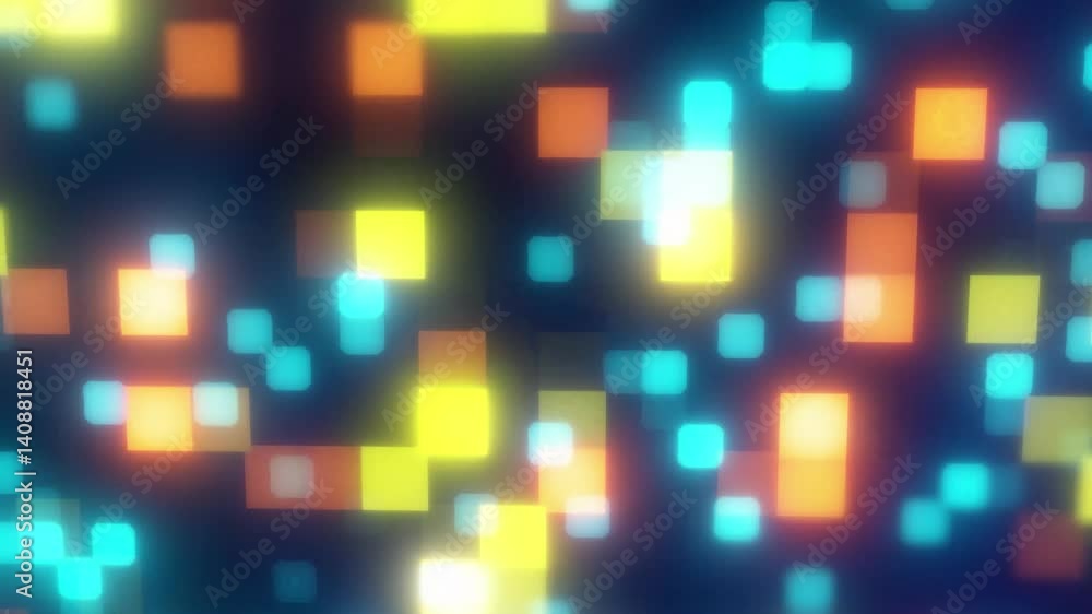 orange yellow and cyan abstract geometrics with glowing square shapes on dark background animation video orange yellow and cyan abstract geometrics with glowing square shapes on dark background animation video