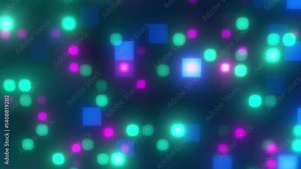 blue green and purple abstract geometrics with glowing square shapes on dark background animation video blue green and purple abstract geometrics with glowing square shapes on dark background animation video