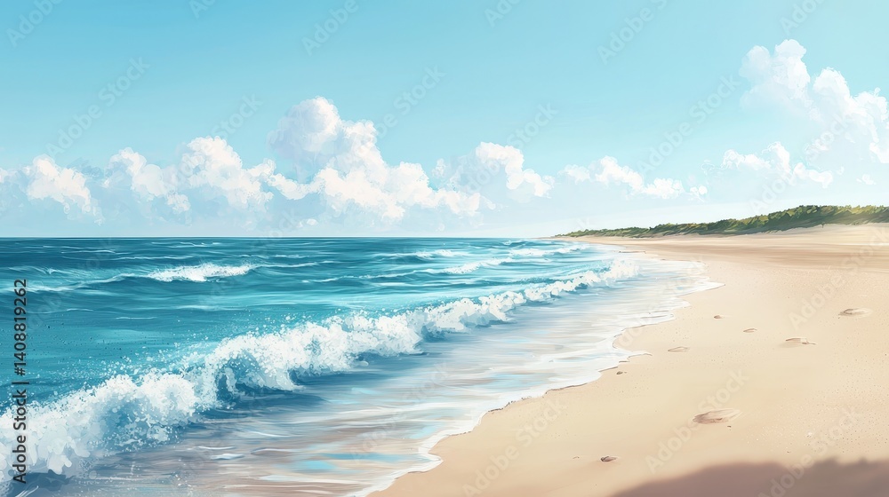 Obraz premium A tranquil coastal scene of a sunny beach.