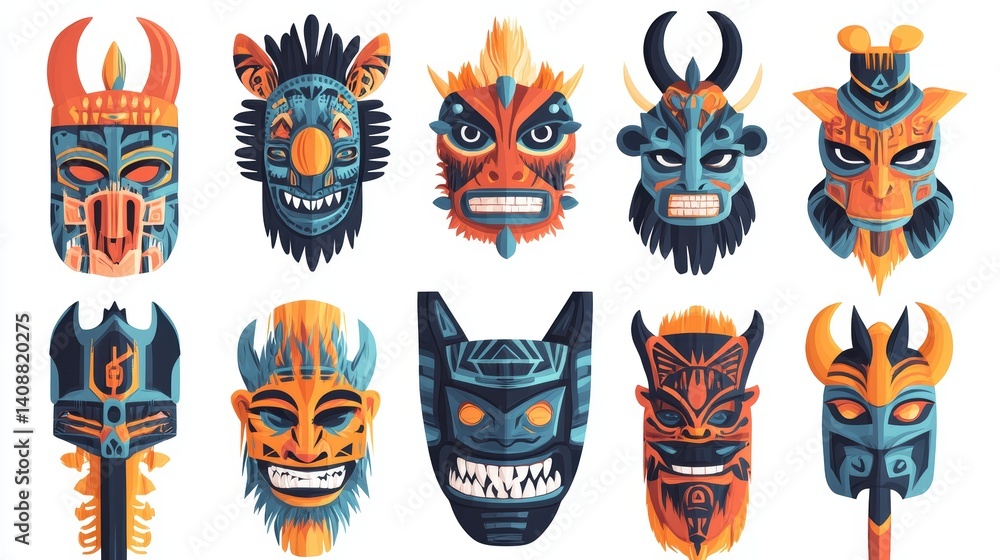 Obraz premium Colorful Collection of Fantasy Masks with Intricate Designs and Features