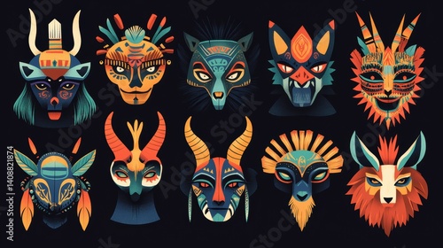 Wallpaper Mural Colorful Illustrated Animal Masks with Bold Graphic Designs Torontodigital.ca