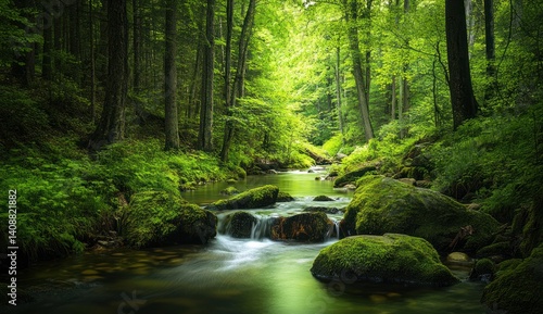 Serene Forest Stream: A Tranquil Escape into Nature's Embrace
