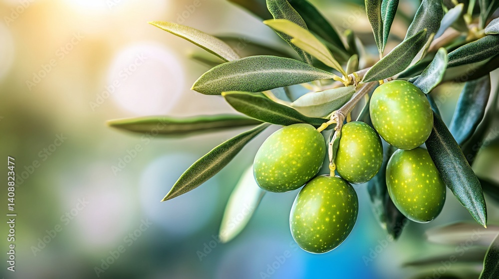 Fresh, vibrant olives on a branch