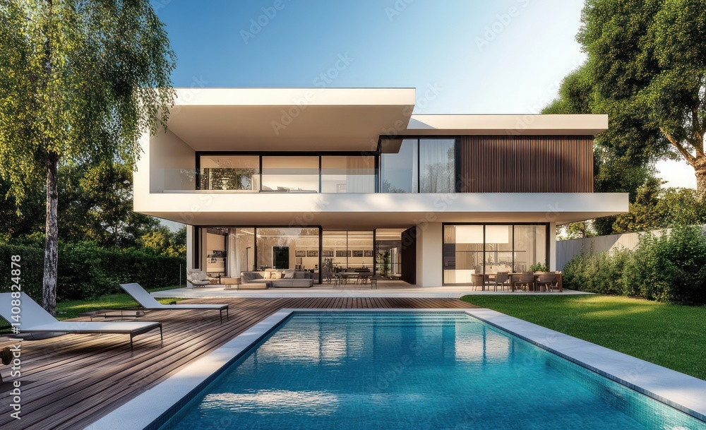 Fototapeta premium Luxury Modern Villa with Swimming Pool and Landscaped Gardens