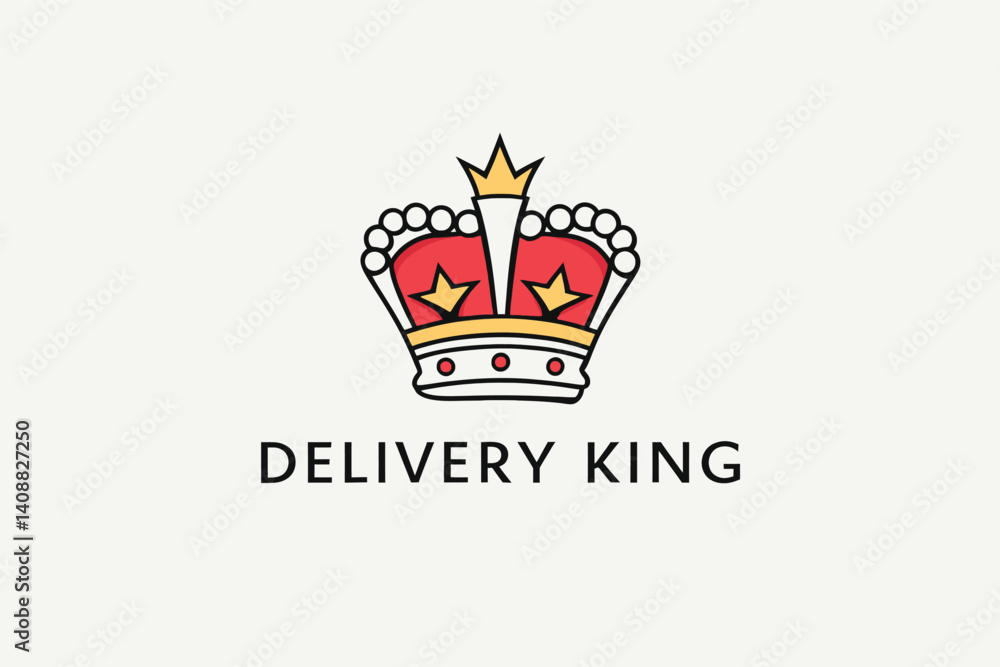 Obraz premium A stylized crown logo for Delivery King. A simple flat design vector graphic showcasing a crown in red and gold