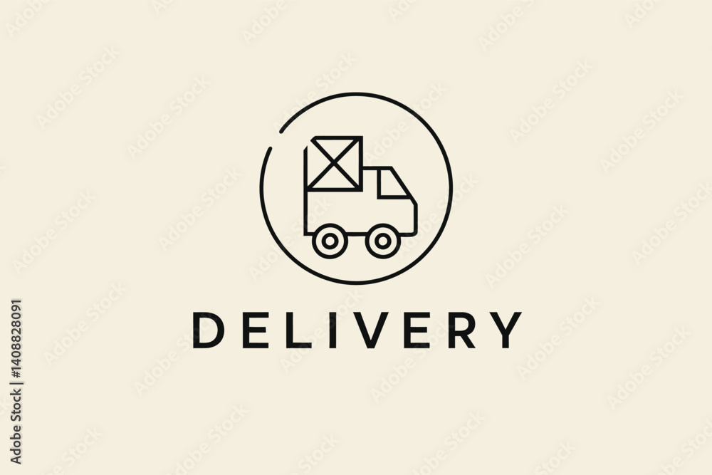 Obraz premium Simple Line Art Icon of a Delivery Truck. A minimalist line-art graphic of a delivery truck in a circle