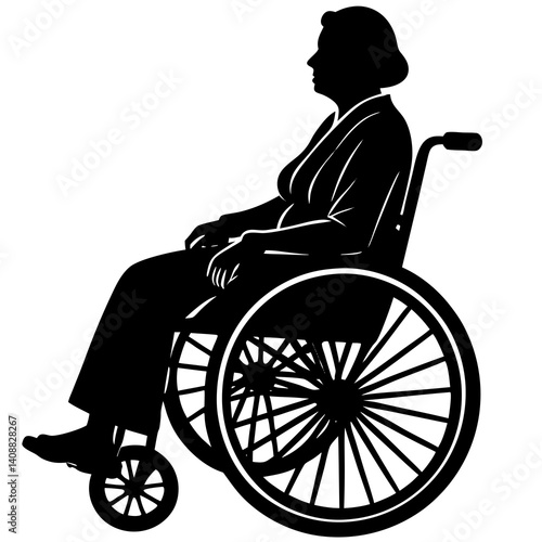 A silhouette of an elderly woman patient sitting in a wheelchair