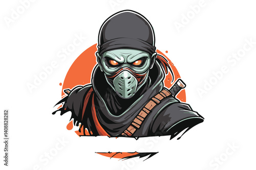 A fierce zombie ninja ready for action. A stylized illustration of a zombie ninja showcasing a menacing and powerful character