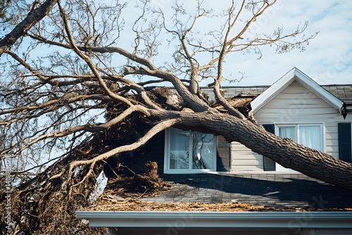 Fallen Tree on House Roof Damage