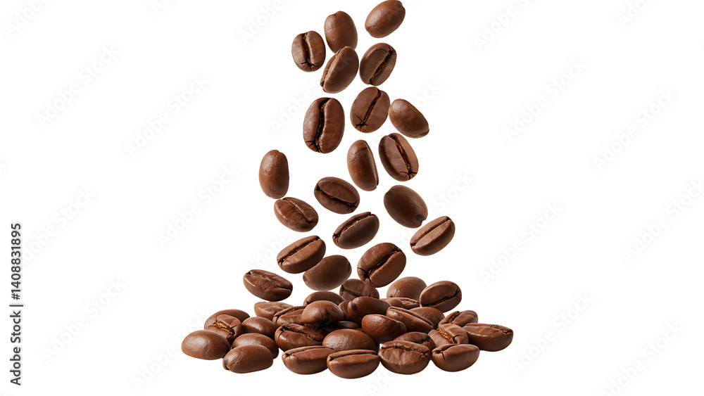 Obraz premium Falling coffee beans isolated transparent background