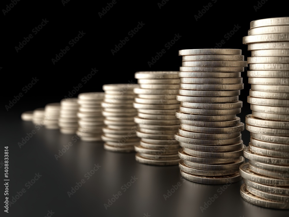A perspective shot of a steadily growing stack of gold coins, emphasizing gradual but consistent progress - assets fortune gold earnings financial A perspective shot of a steadily growing stack of gold coins, emphasizing gradual but consistent progress - assets fortune gold earnings financial