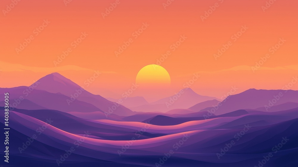 Sunset over a purple mountain range. Sunset over a purple mountain range.