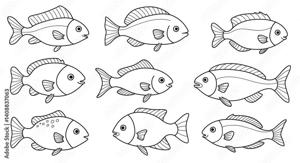 Fototapeta premium Collection Of Cute Fish Illustrations