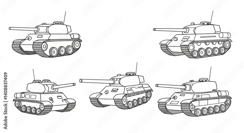 Fototapeta premium Five Armored Fighting Vehicle Illustrations