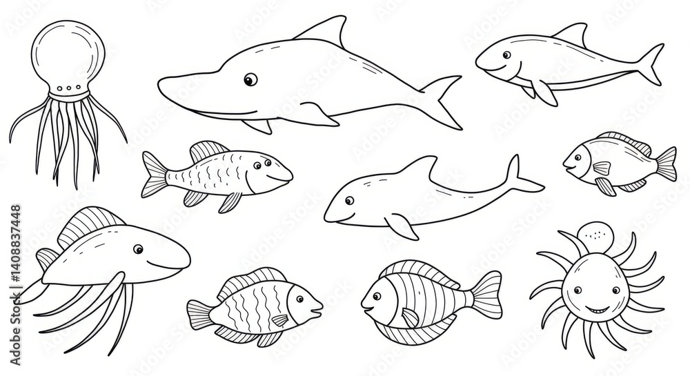 Naklejka premium Illustration Of Ocean Life