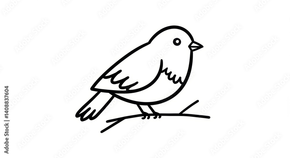Simple Line Drawing of a Small Bird Perched on a Branch Simple Line Drawing of a Small Bird Perched on a Branch