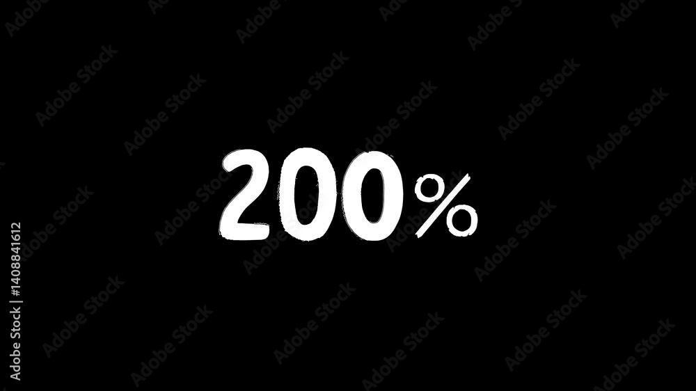 Animated White “-200%” Growth Text in Bold Handwritten Font – Isolated on Black Background Animated White “-200%” Growth Text in Bold Handwritten Font – Isolated on Black Background