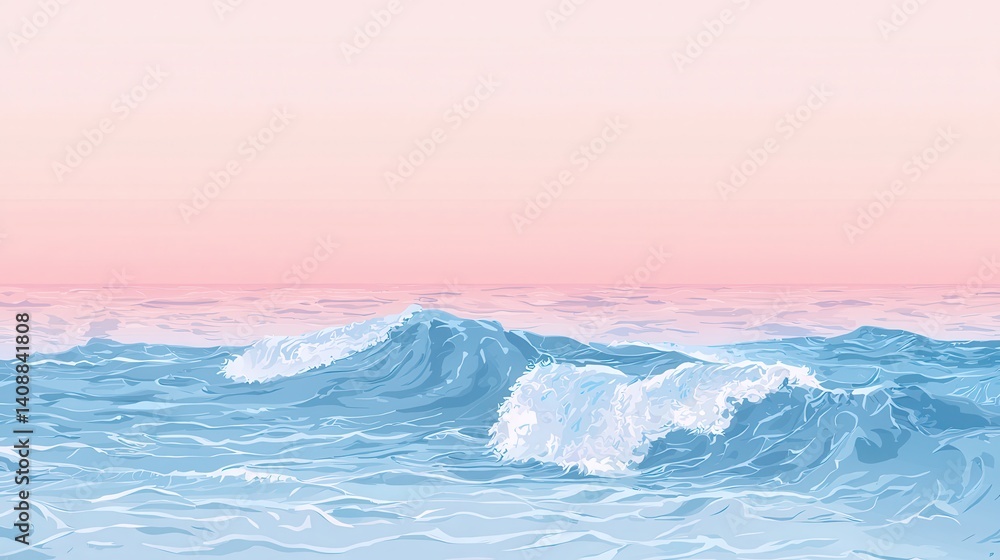 Fototapeta premium Pastel-toned seascape depicting gentle ocean waves.