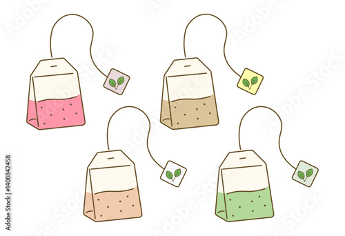 Colorful Tea Bag Illustration Set (Herbal & Natural Style)