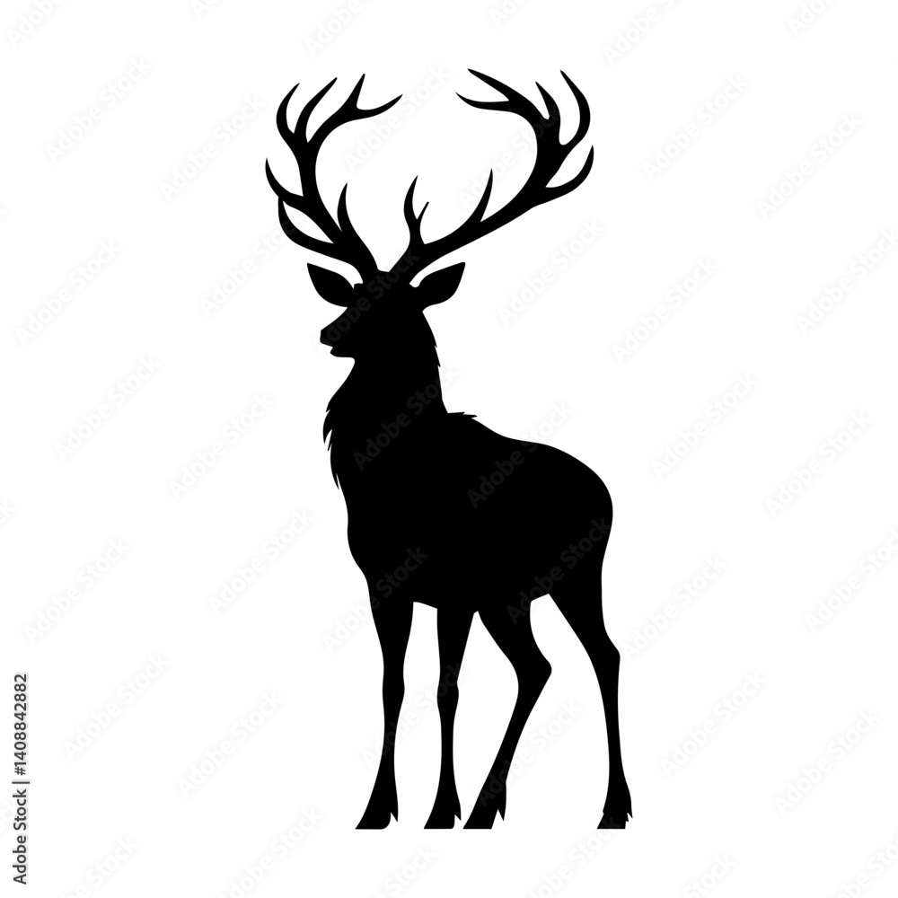 Obraz premium deer silhouette black vector art illustration. raindeer silhouette&nbsp;vector.