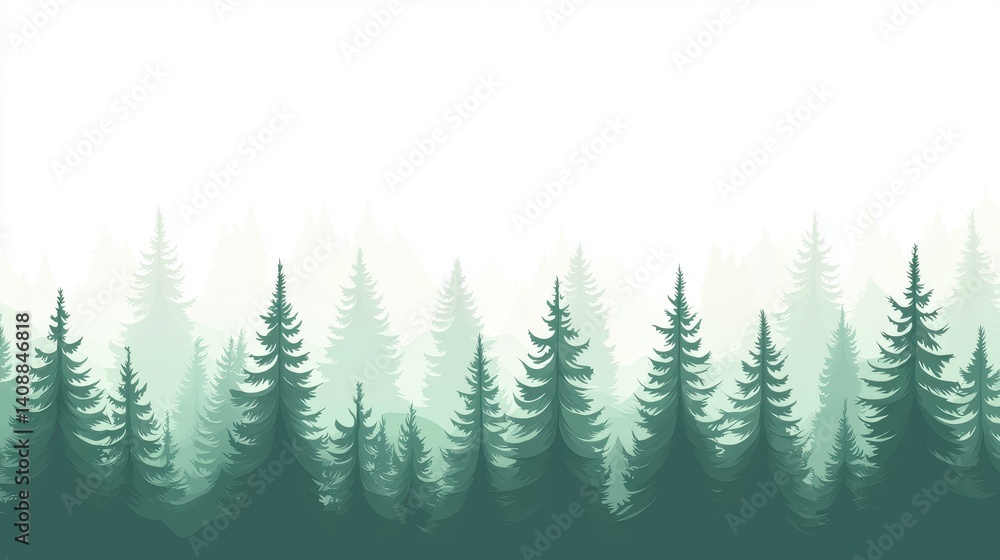 Obraz premium Misty forest silhouettes of evergreen trees.