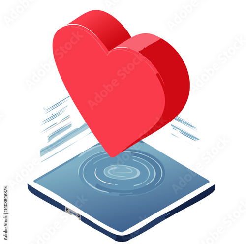 3D Red Heart Floating Above a Digital Tablet with Social Media Icons

