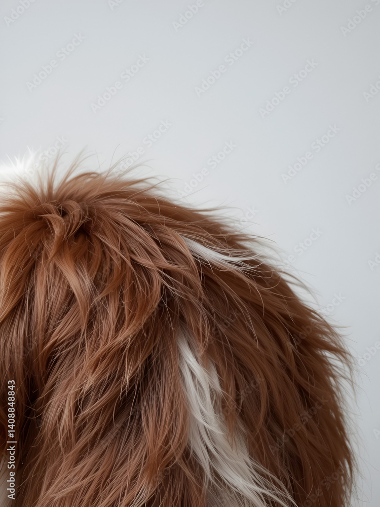 Naklejka premium Detailed view of a dog's fur pattern, with a simple, minimal background. Red merle color border collie coat in close up. Brown and red spots on the dog's Hair