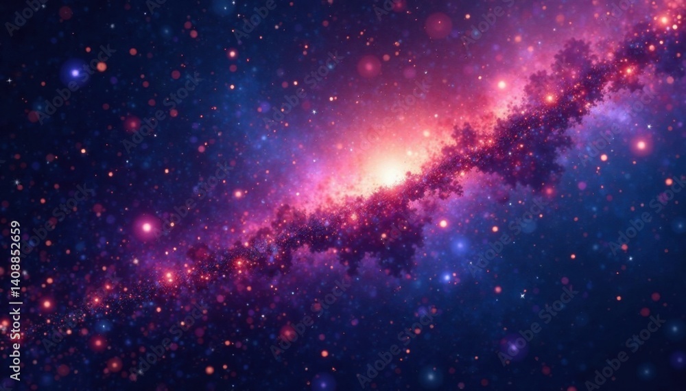 Naklejka premium Vibrant starfield with twinkling lights and distant planets, celestial, planetary system, dark skies